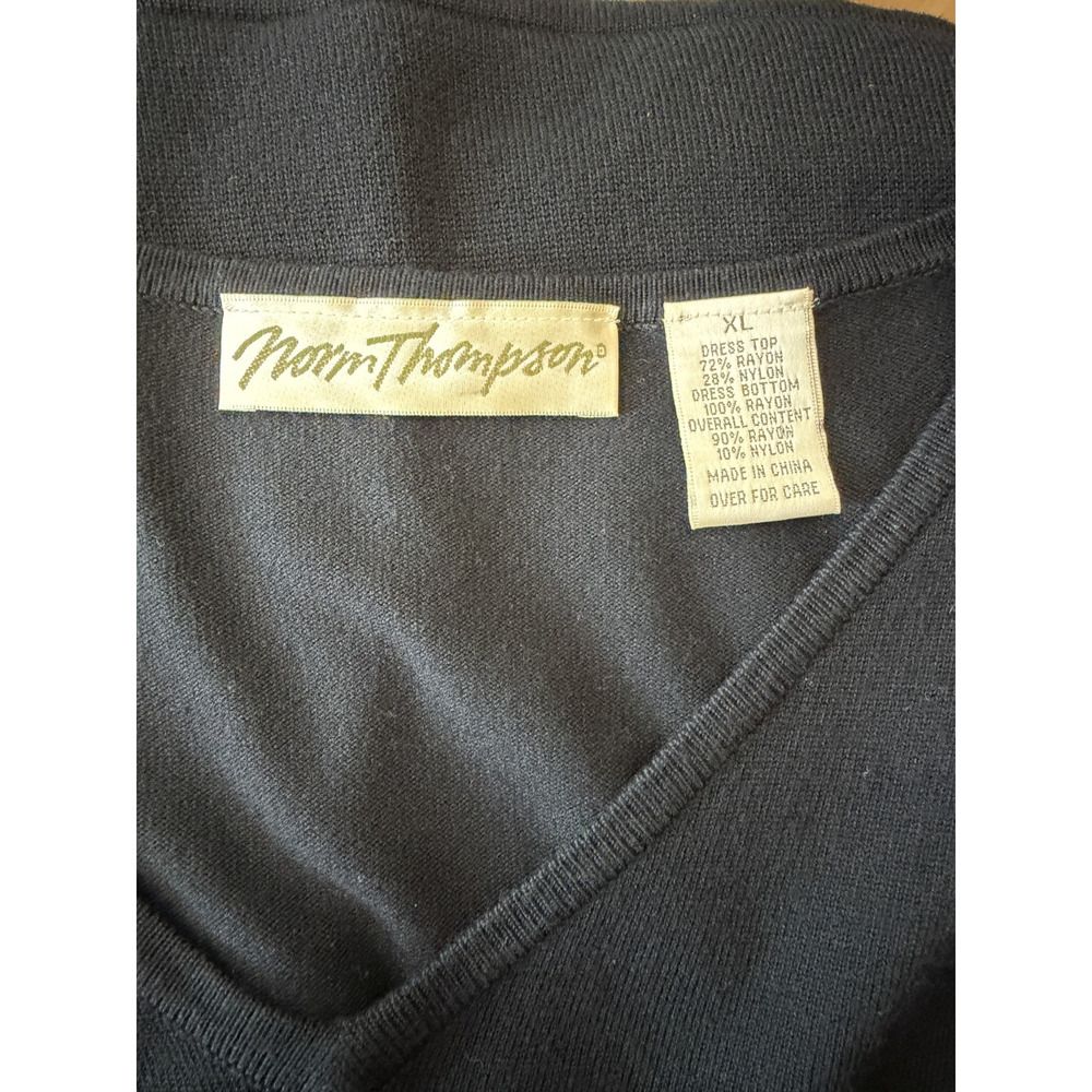 Vintage Y2K Norm Thompson Black Knit Maxi Dress XL #5-0172 Elbow Sleeve - Picture 8 of 8